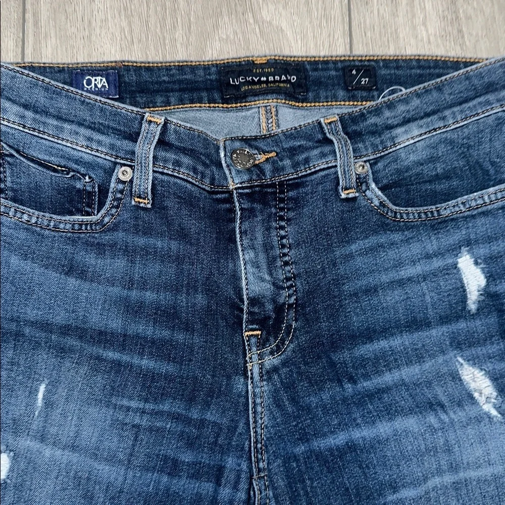 Lucky Brand Dark Blue Distressed Ankle Crop Jeans